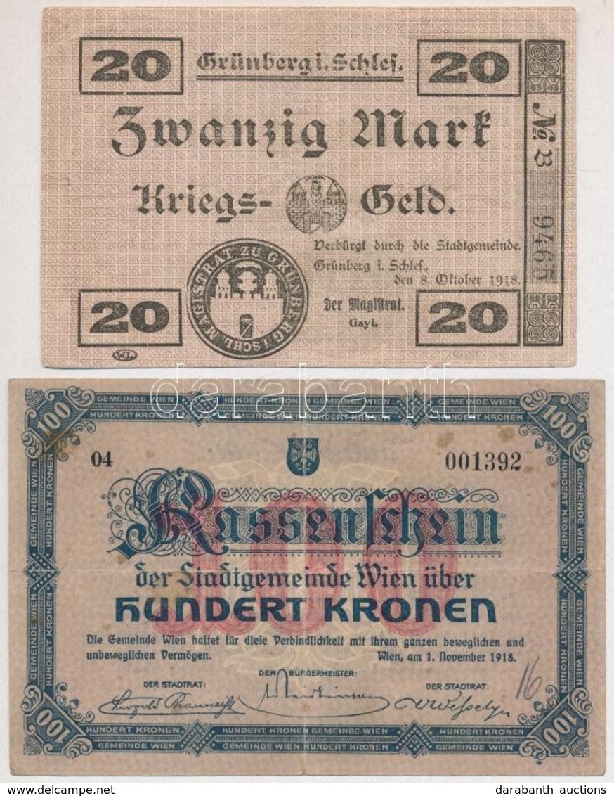 Ausztria / Bécs 1918. 100K Szükségpénz + Német Birodalom / Grünberg 1918. 20M Szükségpénz T:III,III-
Austria / Vienna 19 - Sin Clasificación