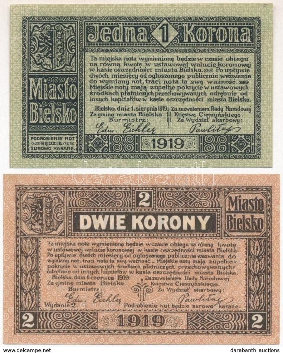 Lengyelország / Bielsko (Bielitz) 1919. 1K + 2K T:I-
Poland / Bielsko (Bielitz) 1919. 1 Korona + 2 Korony C:AU - Ohne Zuordnung