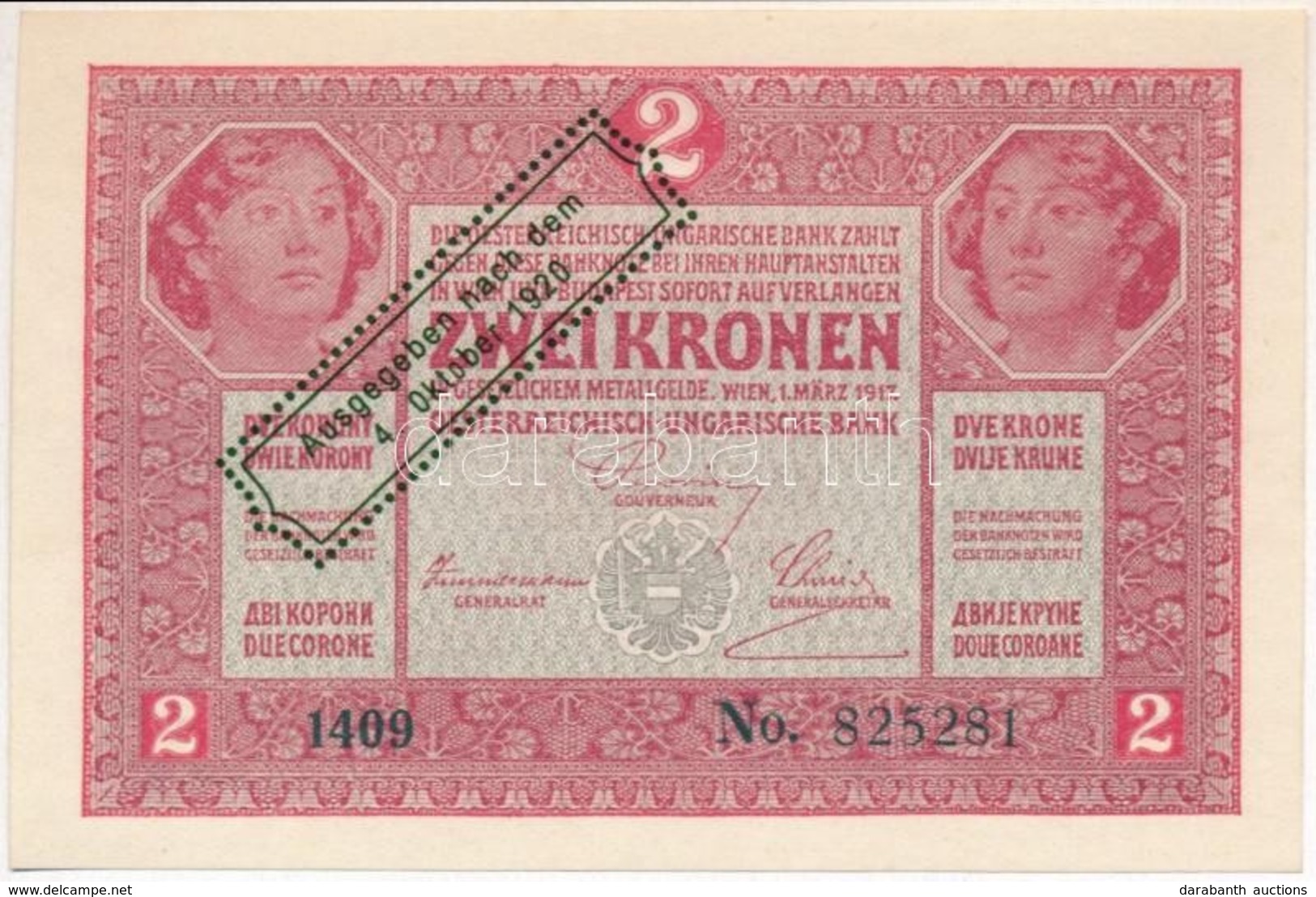 1917. 2K Hamis 'Ausgegeben Nach Dem 4. Oktober 1920' Felülbélyegzéssel (fake Overprint) T:I - Sin Clasificación