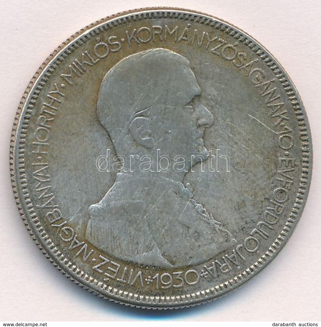 1930. 5P Ag 'Horthy Jobbra' T:3 Patina Adamo P8 - Sin Clasificación