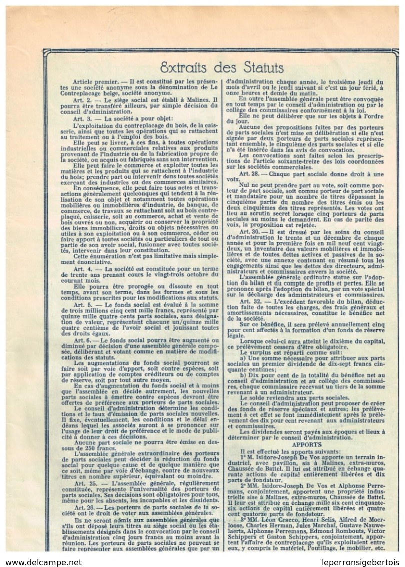 Titre Ancien - Le Contreplacage Belge Société Anonyme - Titre De 1927- - Industrie