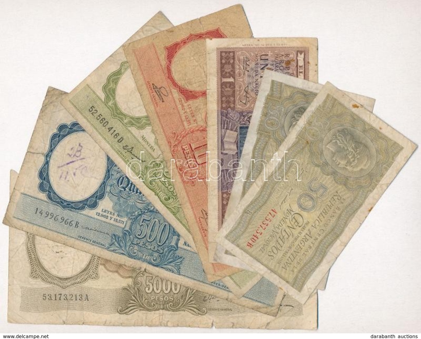 Argentina 1951-1969. 50c-5000P (7xklf) T:III- Szakadás, Folt
Argentina 1951-1969. 50 Centavos - 5000 Pesos (7xdiff) C:VG - Sin Clasificación