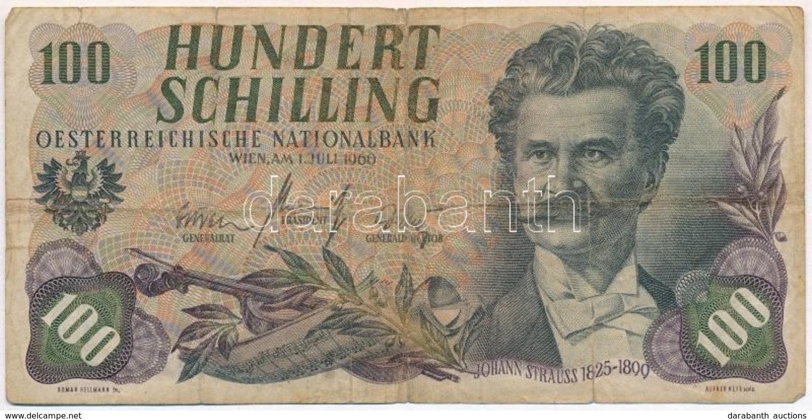 Ausztria 1960 (1961) 100Sch T:III,III- Hajtások Mentén Szakadás 
Austria 1960 (1961) 100 Schilling C:F,VG Tear Along Fol - Unclassified