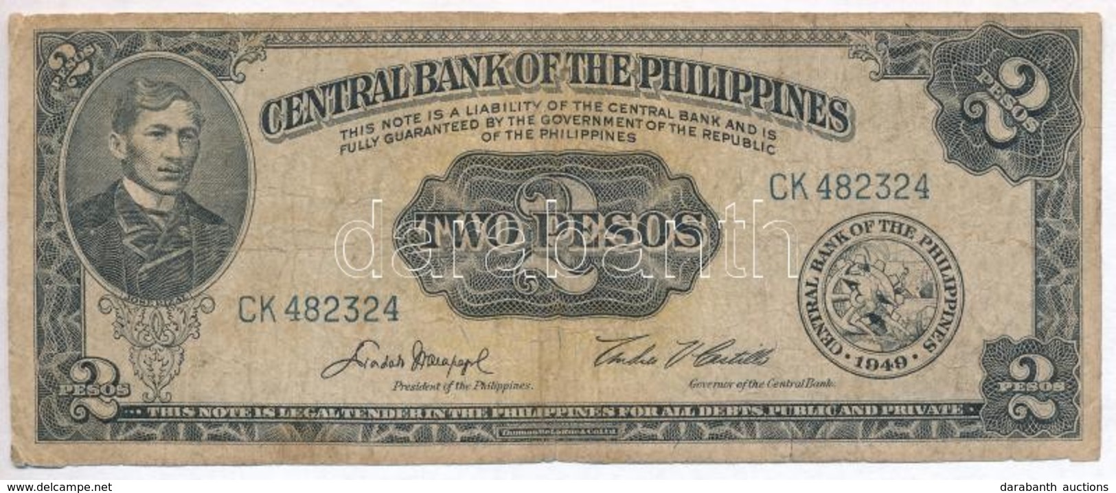 Fülöp-szigetek 1949. 2P T:III
Philippines 1949. 2 Peso C:F 
Krause 134. - Unclassified