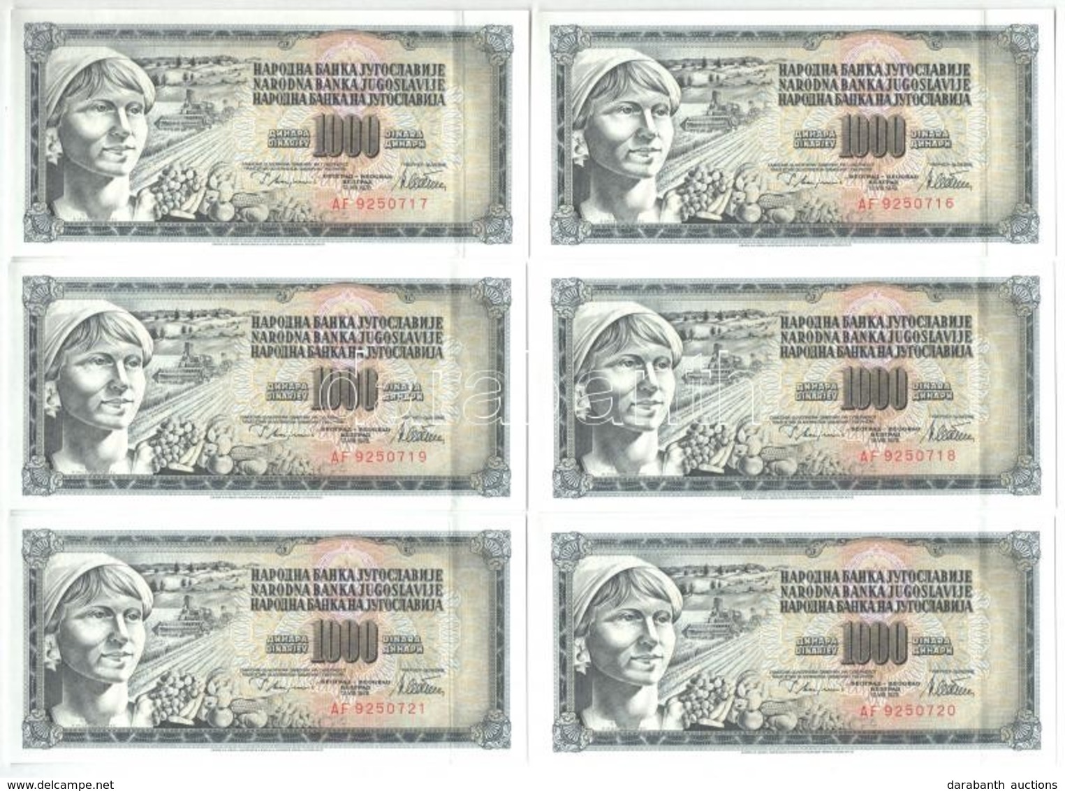 Jugoszlávia 1978. 1000D (15x) Sorszámkövetők, Valamint Mindegyiken Nyomdahiba 'GUVERNE' T:II Yugoslavia 1978. 1000 Dinar - Sin Clasificación