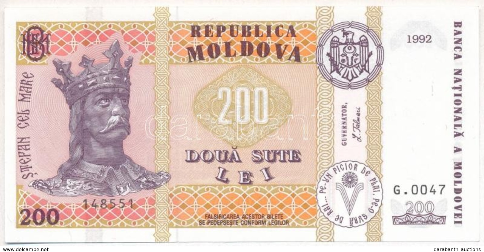 Moldova 1992. 200L T:I
Moldova 1992. 200 Lei C:UNC - Sin Clasificación