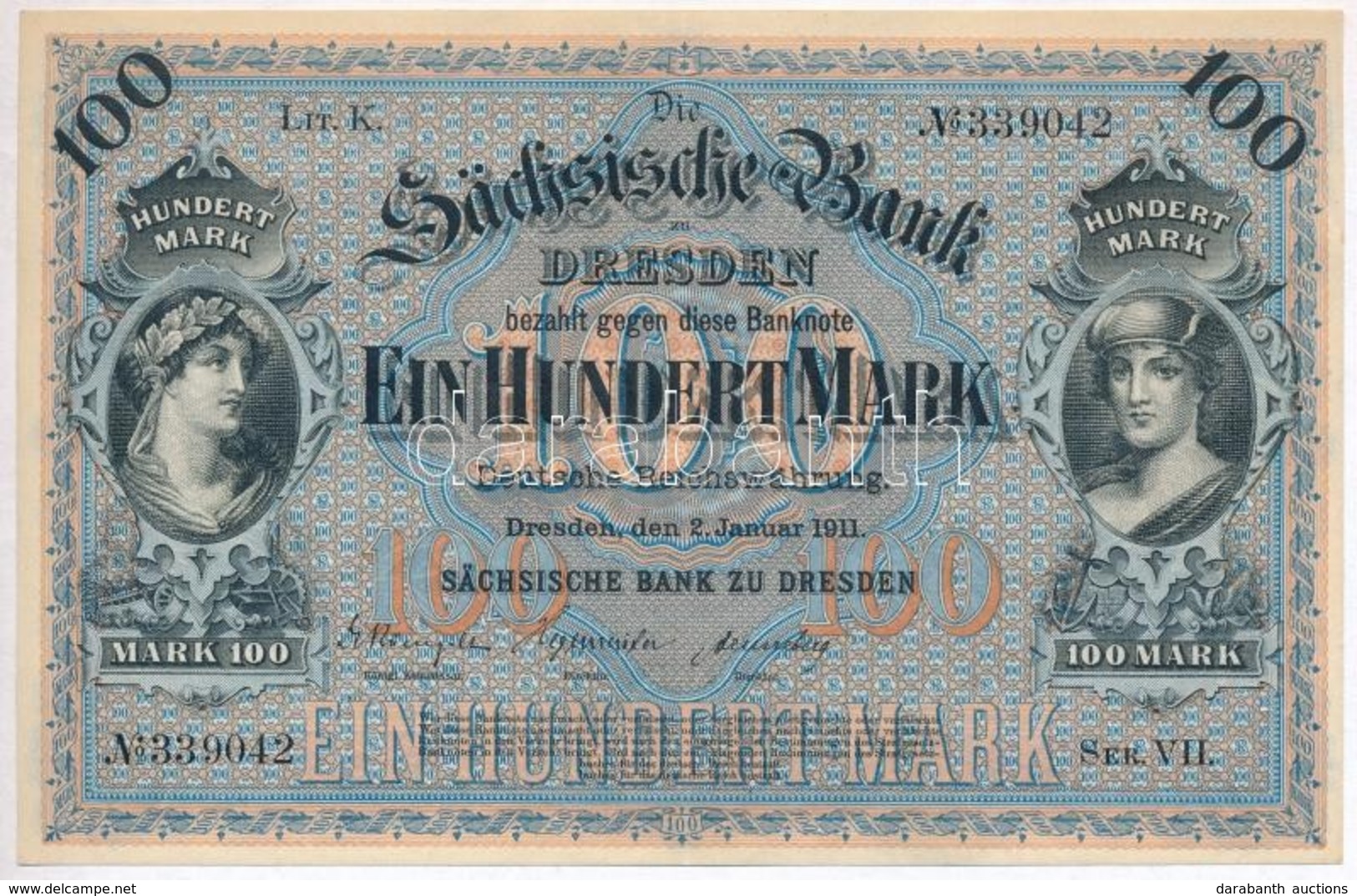 Német Birodalom / Württemberg 1911. 100M Vízjeles Papíron T:II 
German Empire / Württemberg 1911. 100 Mark On Watermarke - Sin Clasificación