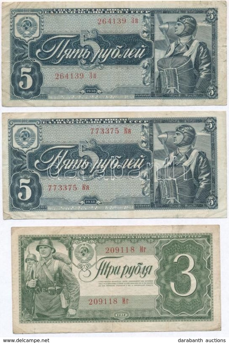 Szovjetunió 1938. 3R + 5R (2x) T:III,III- 
Soviet Union 1938. 3 Rubles + 5 Rubles (2x) C:F,VG - Sin Clasificación