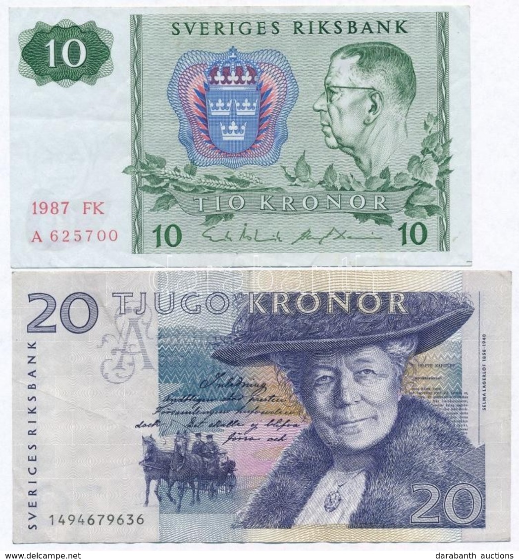 Svédország 1987. 10K + 1991. 20K T:III 
Sweden 1987. 10 Kronor + 1991. 20 Kronor C:F - Sin Clasificación