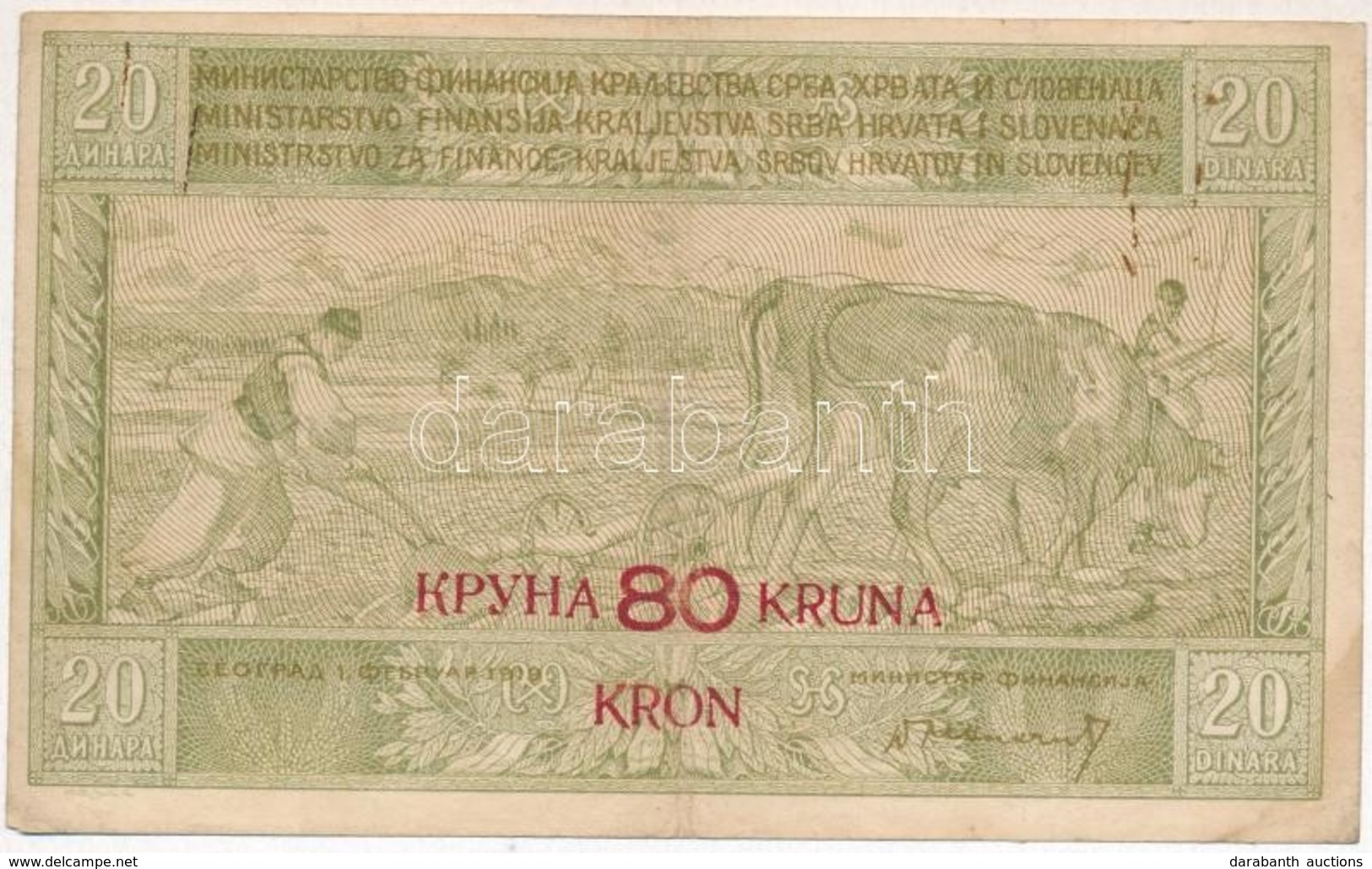 Szerb-Horvát-Szlovén Királyság 1919. 20D '80K' Felülbélyegzéssel T:III Szép Papír
Kingdom Of The Serbs, Croats And Slove - Unclassified