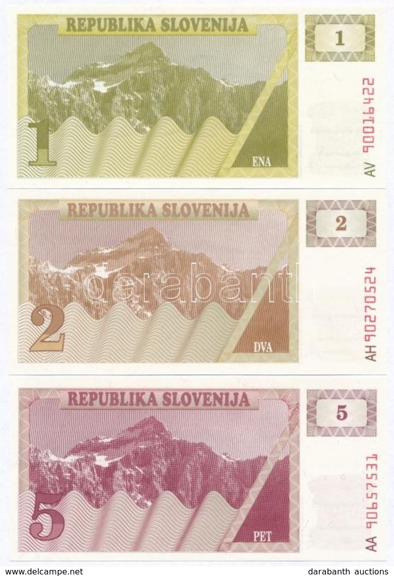 Szlovénia 1990-1992. 1T + 2T + 5T T:I 
Slovenia 1990-1992. 1 Tolarjev + 2 Tolarjev + 5 Tolarjev C:UNC - Unclassified