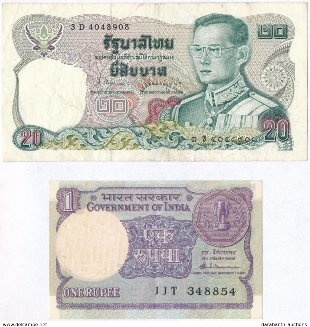 Thaiföld 1981. 20B + India 1985. 1R T:III- Lyuk
Thailand 1981 20 Baht + India 1985. 1 Rupee C:VG Hole - Unclassified