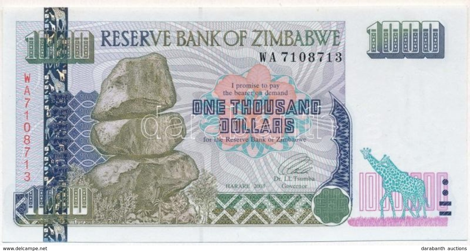 Zimbabwe 2003. 1000$ T:I
Zimbabwe 2003. 1000 Dollars C:UNC - Unclassified