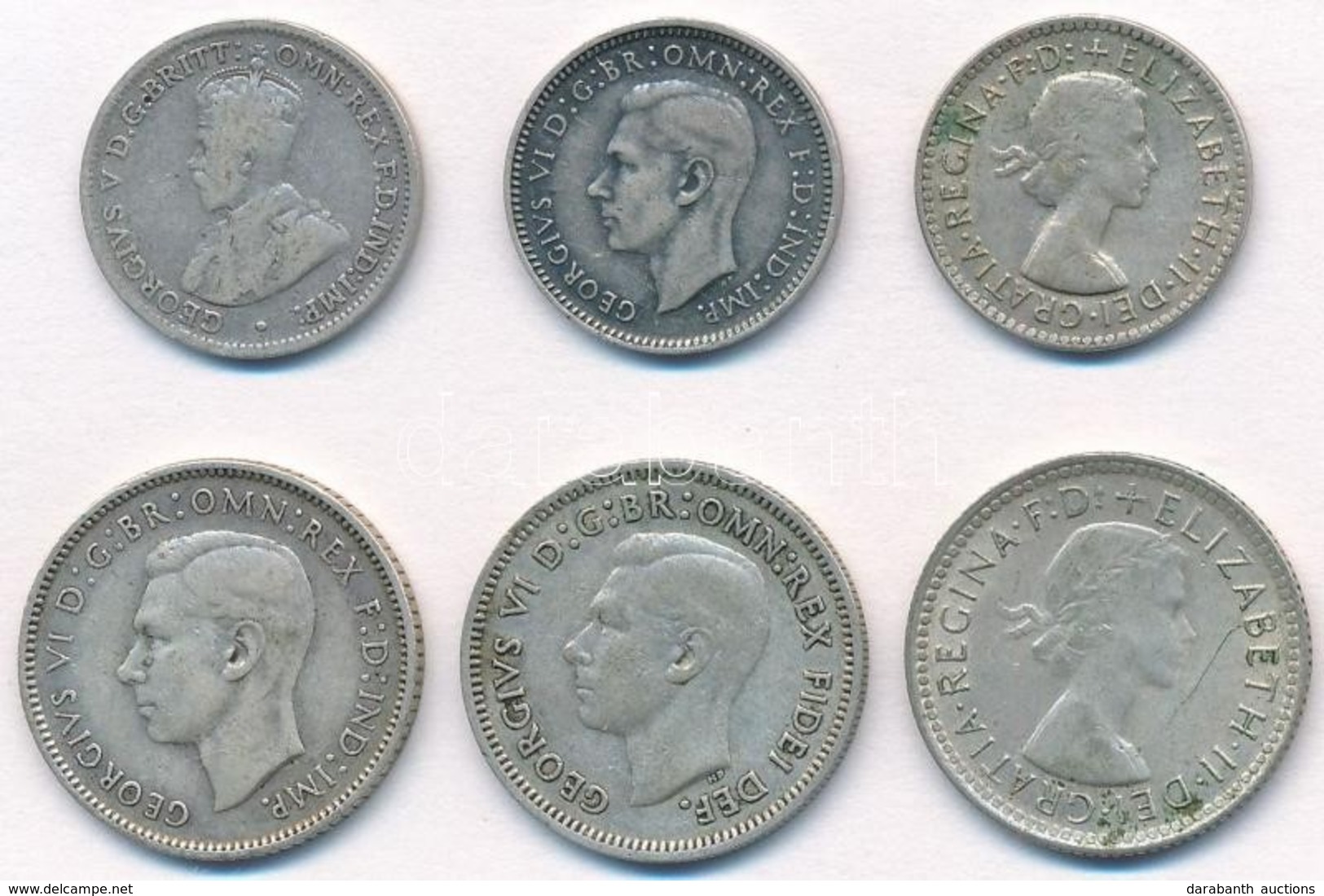 Ausztrália 1918-1959. 3p Ag (3xklf) + 1942-1962. 6p Ag (3xklf) T:2-3
Australia 1918-1959. 3 Pence Ag (3xdiff) + 1942-196 - Sin Clasificación