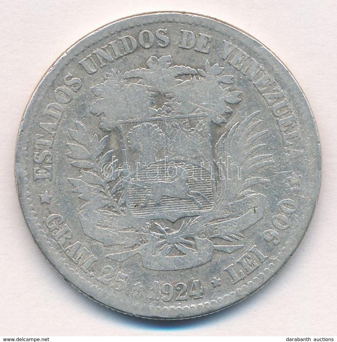 Venezuela 1924. 5B Ag T:3 Ph.
Venezuela 1924. 5 Bolivares Ag C:F Edge Error
Krause Y#24.2 - Sin Clasificación