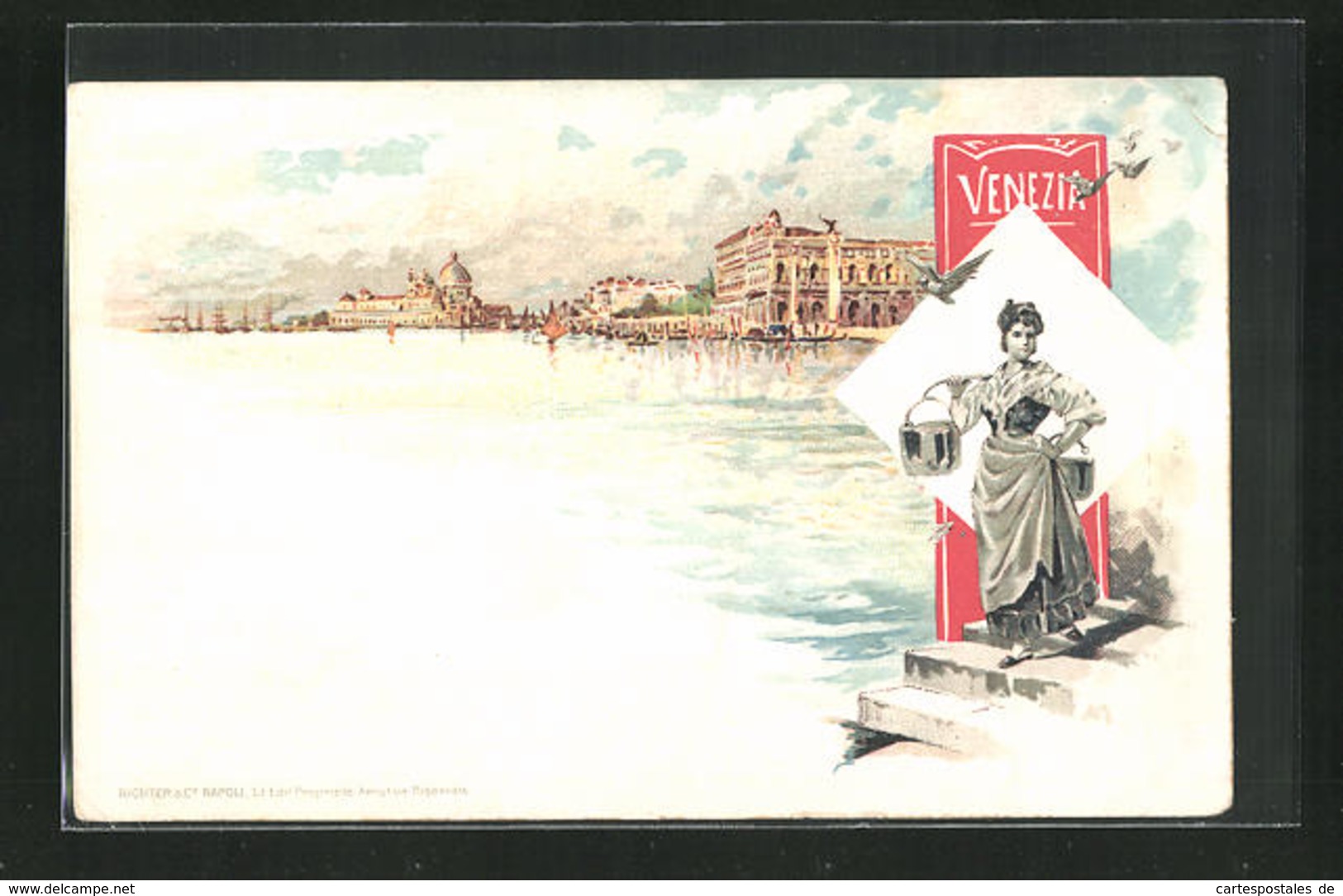 Lithographie Venezia, Blick Vom Wasser Auf Die Stadt - Venezia (Venedig)