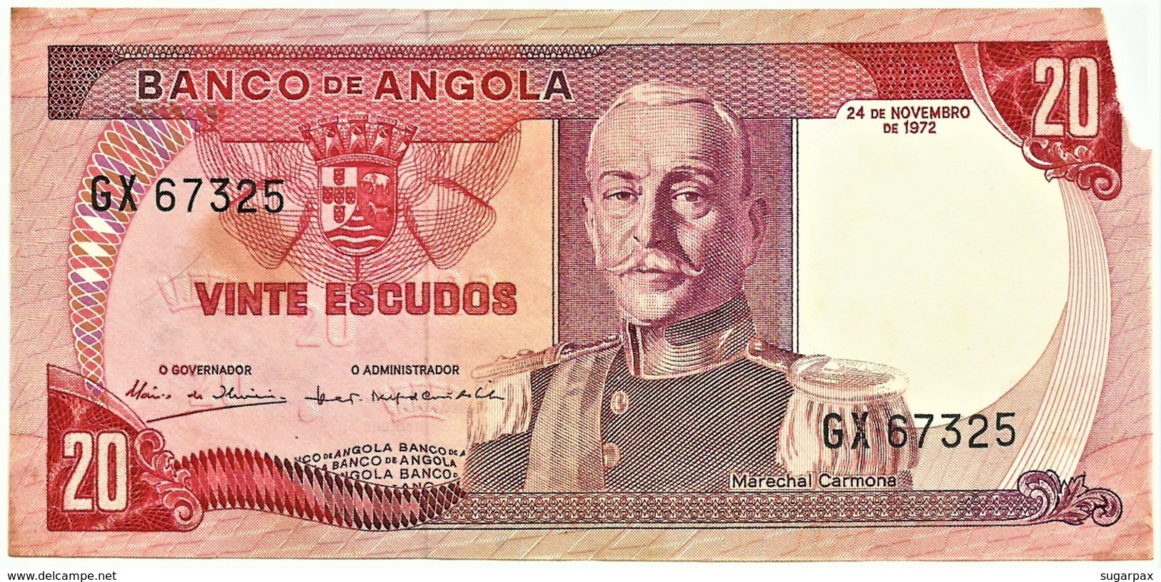 Angola - 20 Escudos - 24.11.1972 - Pick 99 - Série GX - Marechal Carmona - PORTUGAL - Angola