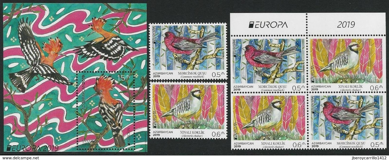 AZERBAIJAN /AZERBAYCAN -EUROPA 2019- NATIONAL BIRDS.-"AVES- BIRDS -VÖGEL- OISEAUX"- SET + BLOCK +HALF SHEET From BOOKLET - 2019