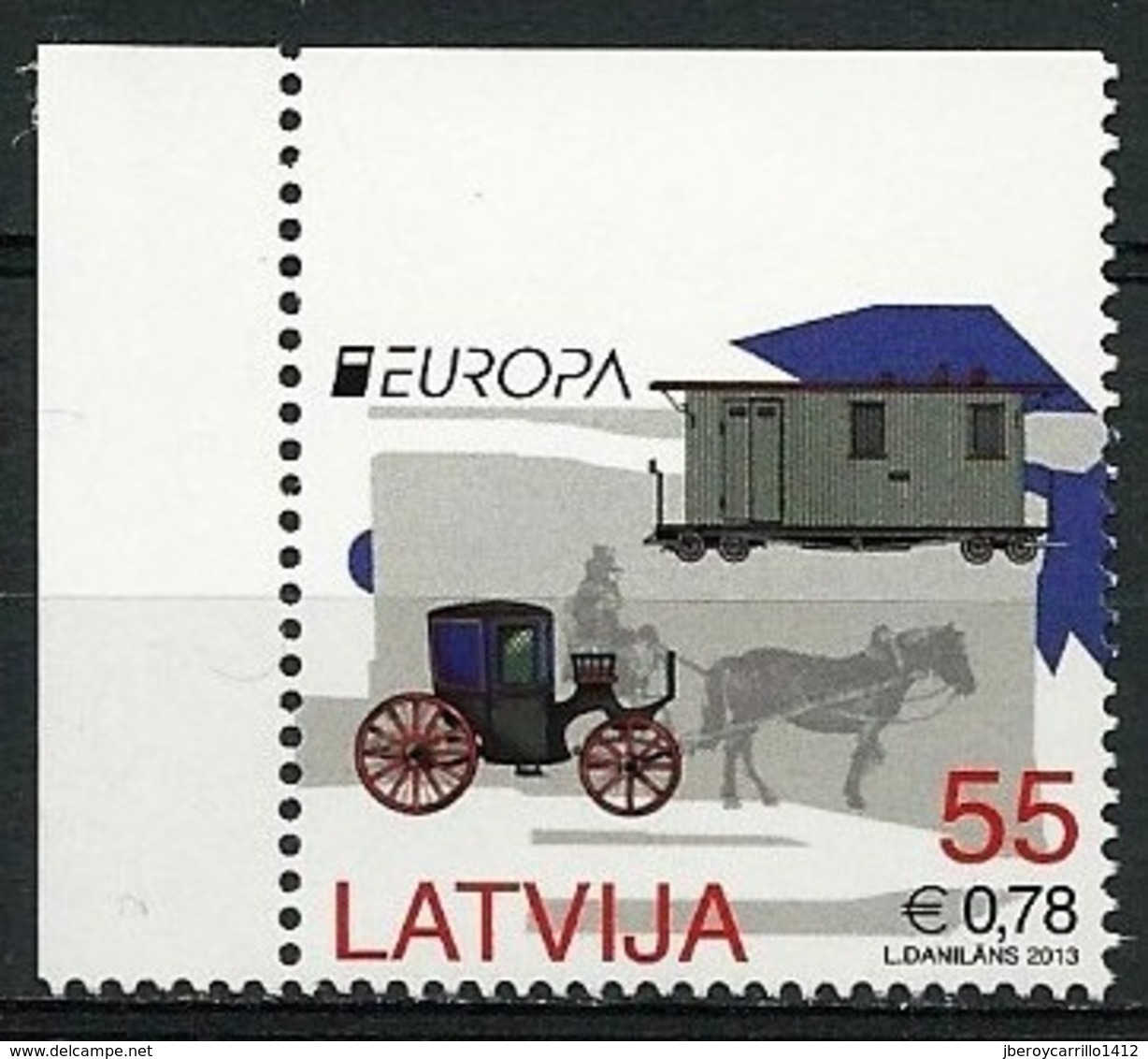 LETONIA / LATVIA / LETTLAND - EUROPA 2013 - TEMA ANUAL " VEHICULOS POSTALES" - SERIE PROCEDENTE DEL CARNET De ESSEN - 2013