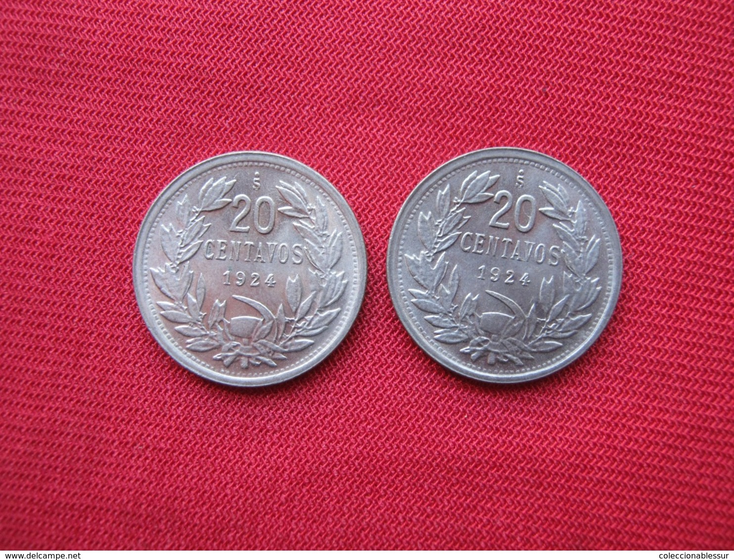 Chile 2 Coins 20 Centavos 1924 XF+ KM 167 - Chili