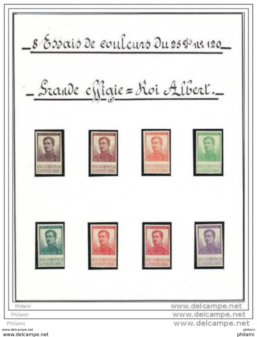 BELGIQUE 8 ESSAIS DE COULEUR DU 25cts N°120, GRAND EFFIGIE, ROI ALBERT. (3T513) - Proofs & Reprints