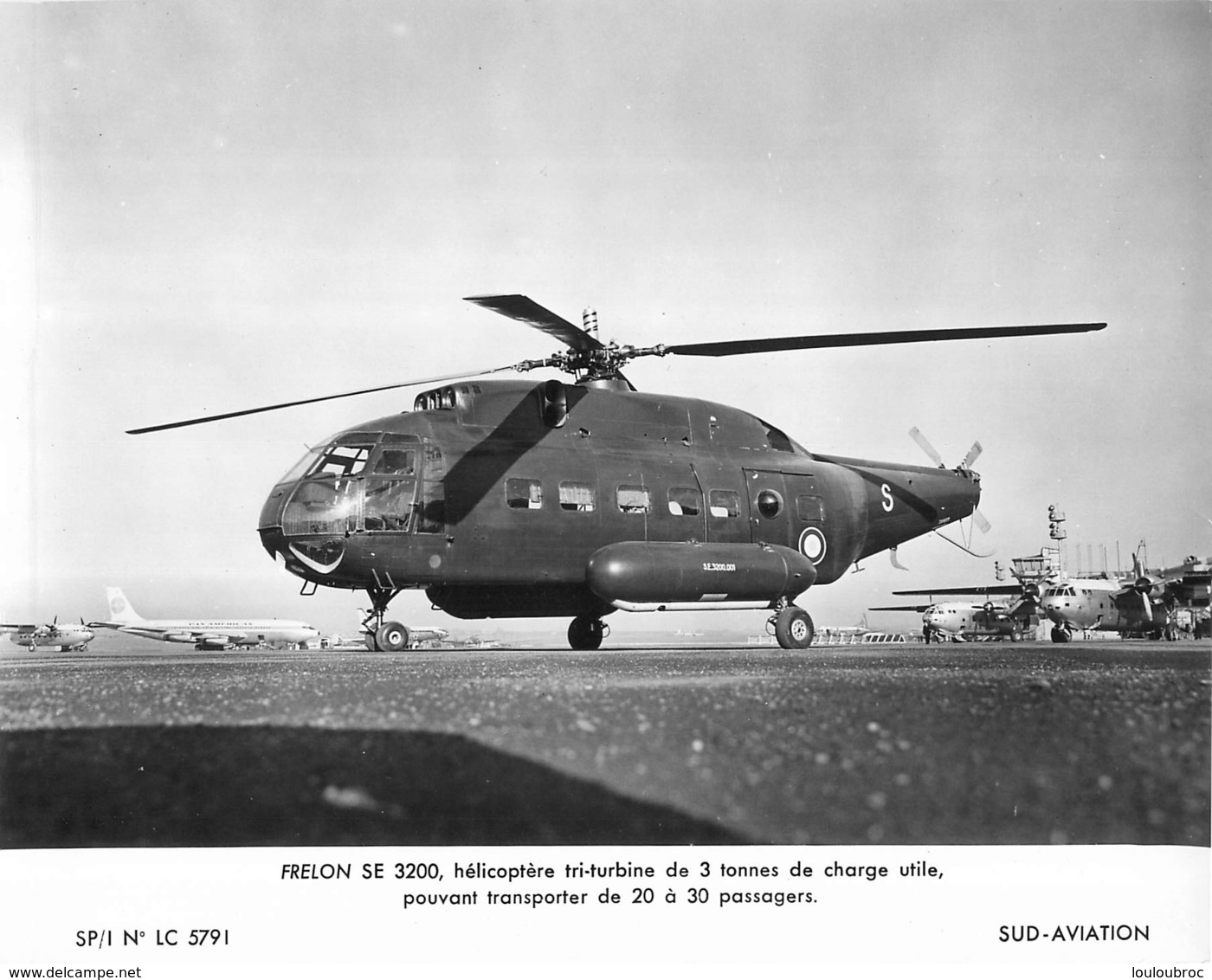 GRANDE PHOTO ORIGINALE  HELICOPTERE FRELON SE 3200  FORMAT  23 X 18 CM - Aviación