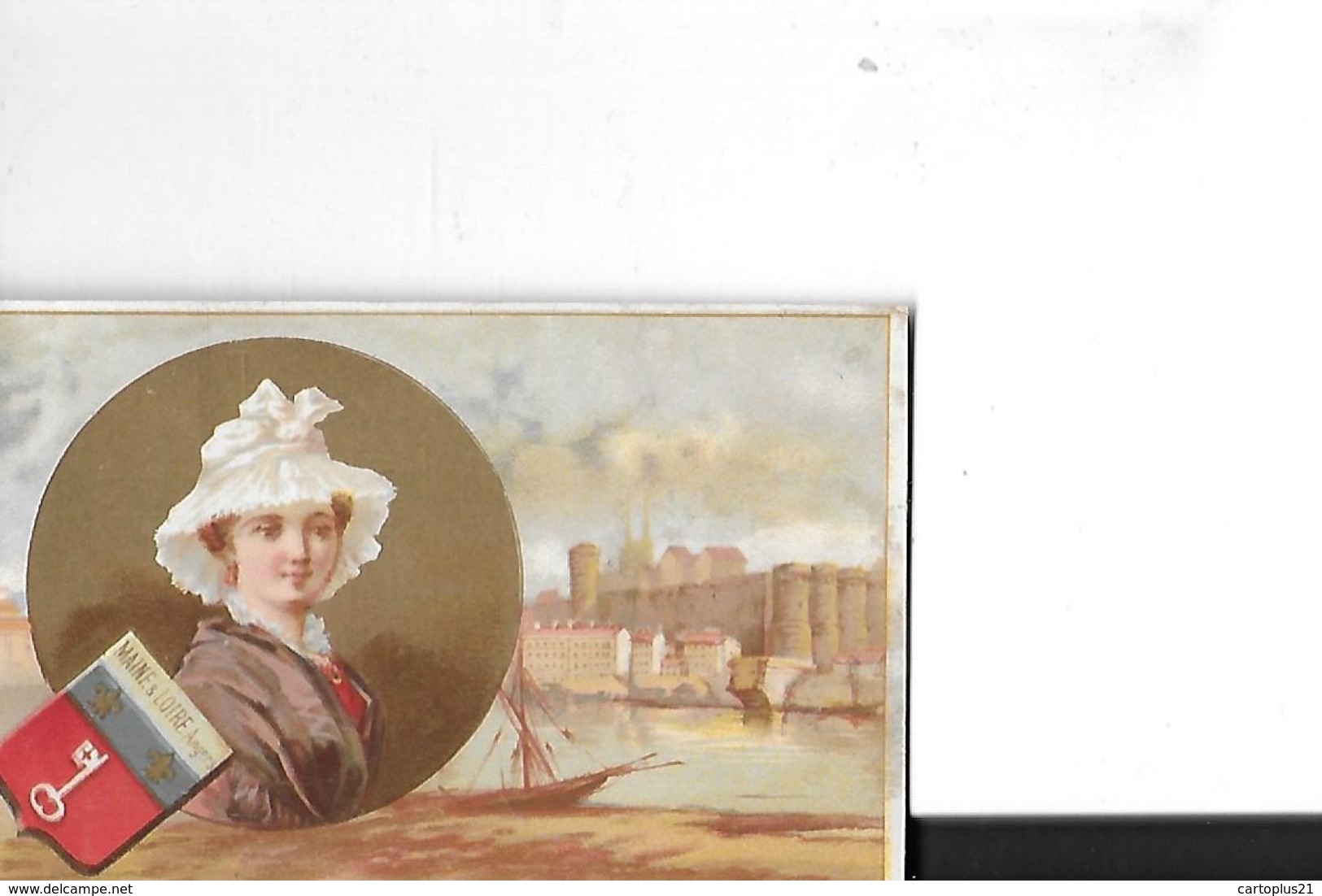 CHROMO  VILLE MONUMENT N MEDAILLON PORTRAIT FEMME EN COSTUME ET  ARMOIRIE MAINE ET LOIRE 49 - Tea & Coffee Manufacturers