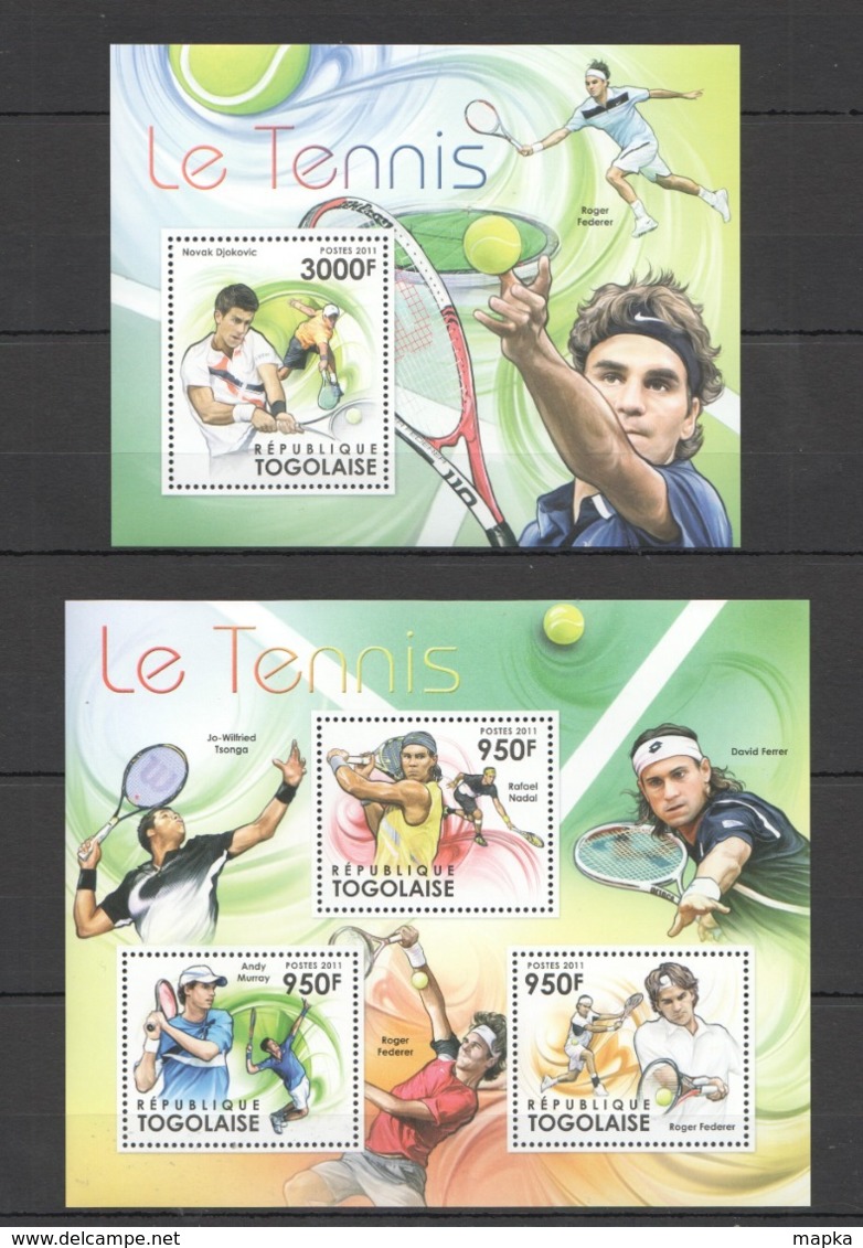 TG1027 2011 TOGO TOGOLAISE SPORT TENNIS NADAL FEDERER MURRAY DJOKOVIC 1KB+1BL MNH - Tennis