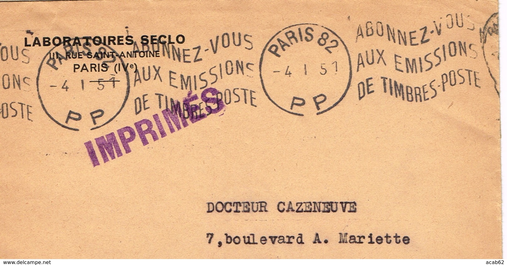 France. Flamme. Port Payé. Abonnez Vous Aux émissions De Timbres-Poste. 1951 Paris 82 - Oblitérations Mécaniques (flammes)