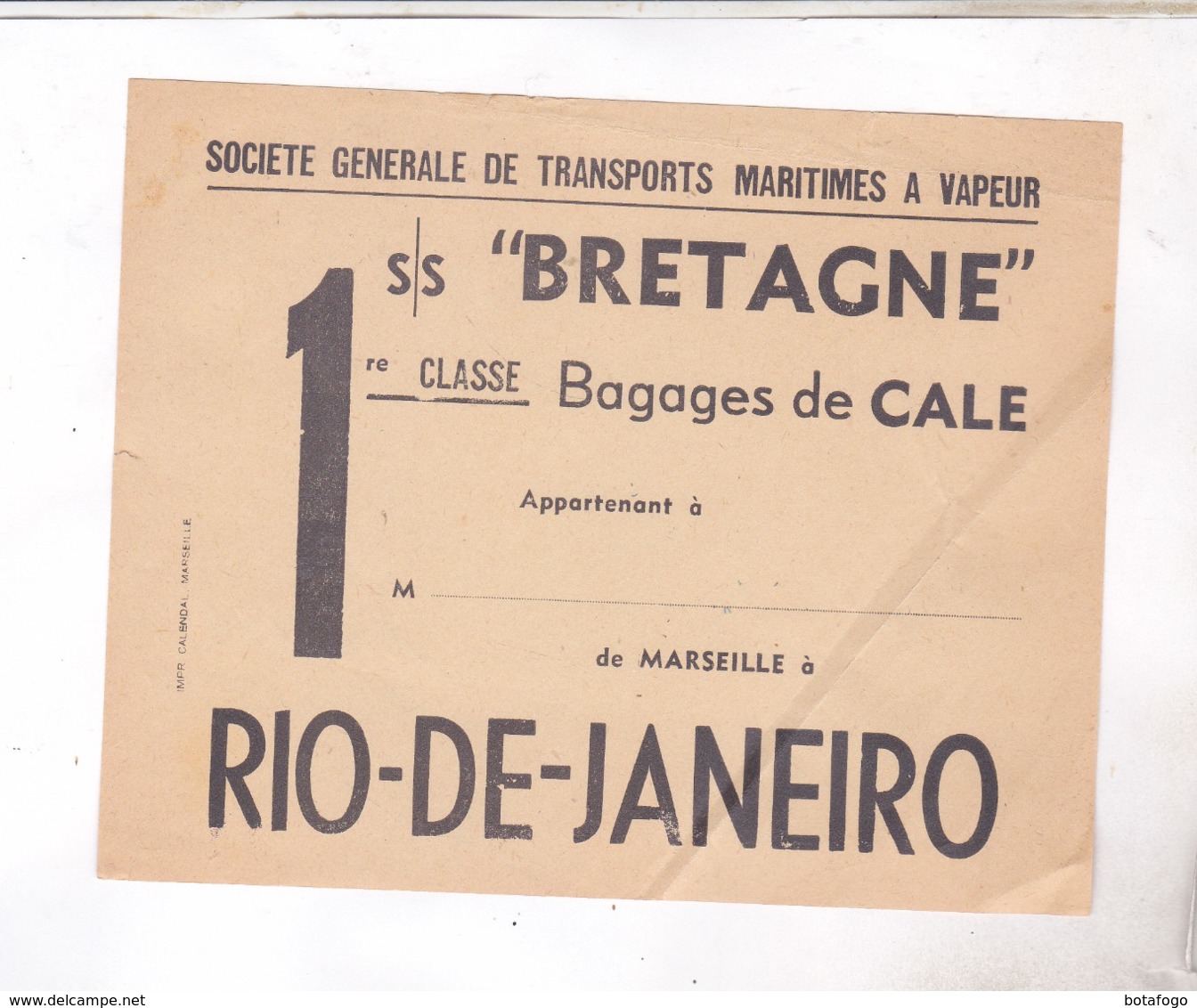 ETIQUETTE       TRANSPORTS MARITIMES SGTM PAQUEBOT BRETAGNE  LIGNE AMERIQUE DU SUD RIO DE JANEIRO! - Altri & Non Classificati