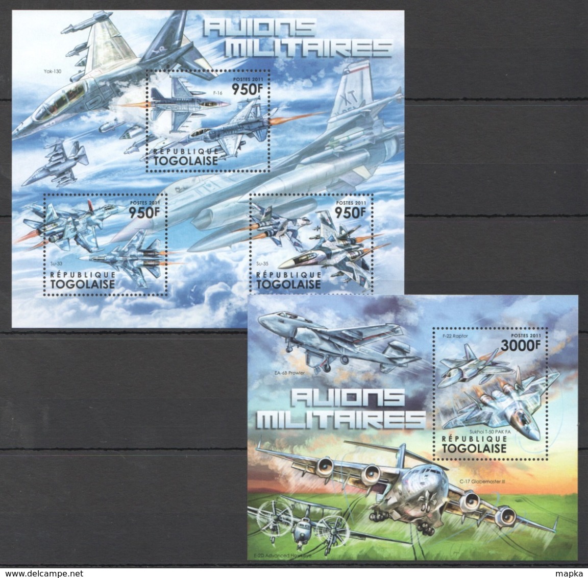 TG1058 2011 TOGO TOGOLAISE AVIATION AVIONS MILITAIRES 1KB+1BL MNH - Vliegtuigen