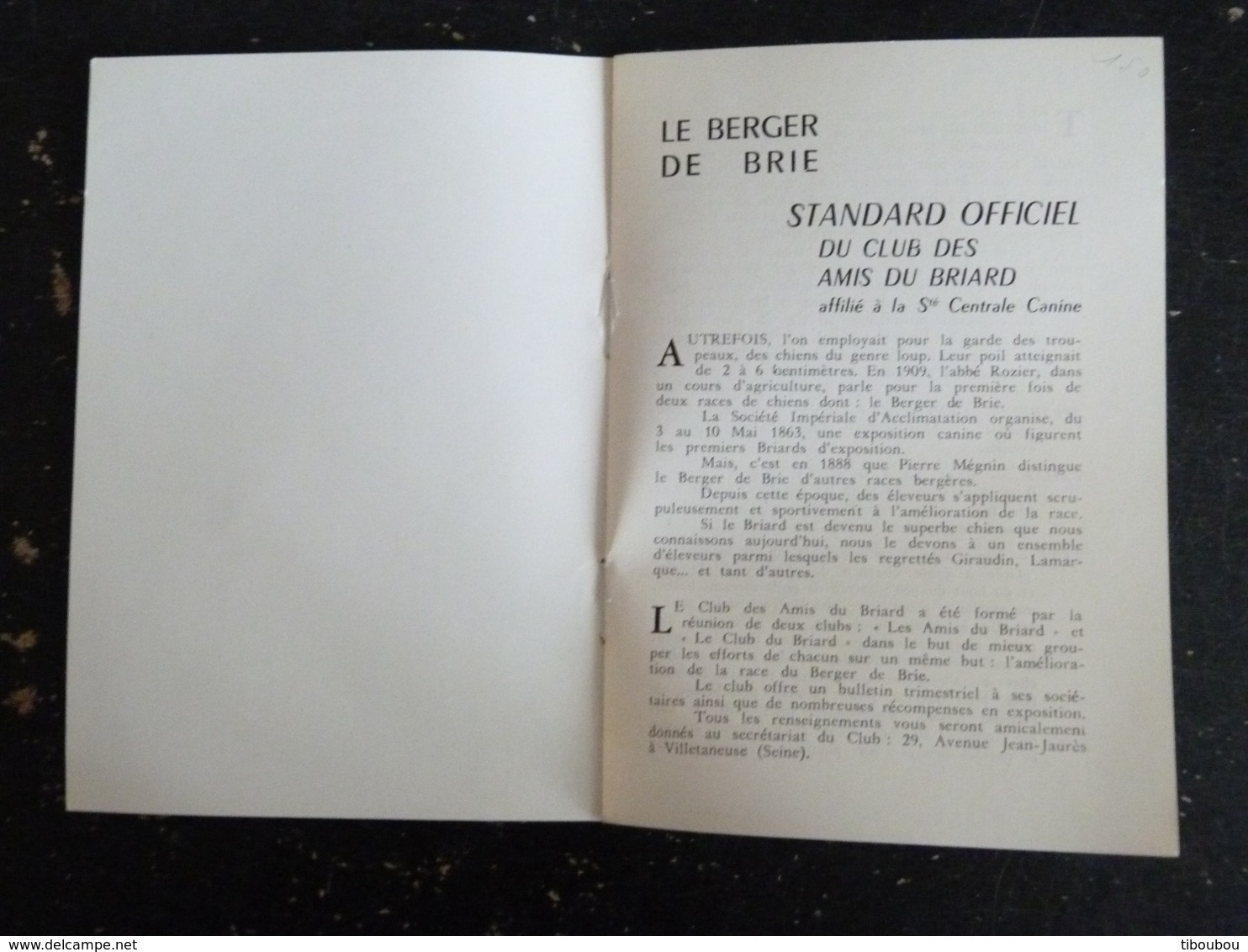 PETIT LIVRE PRATIQUE LE BERGER DE BRIE - STANDARD OFFICIEL CLUB AMIS DU BRIARD 1959 - Animali