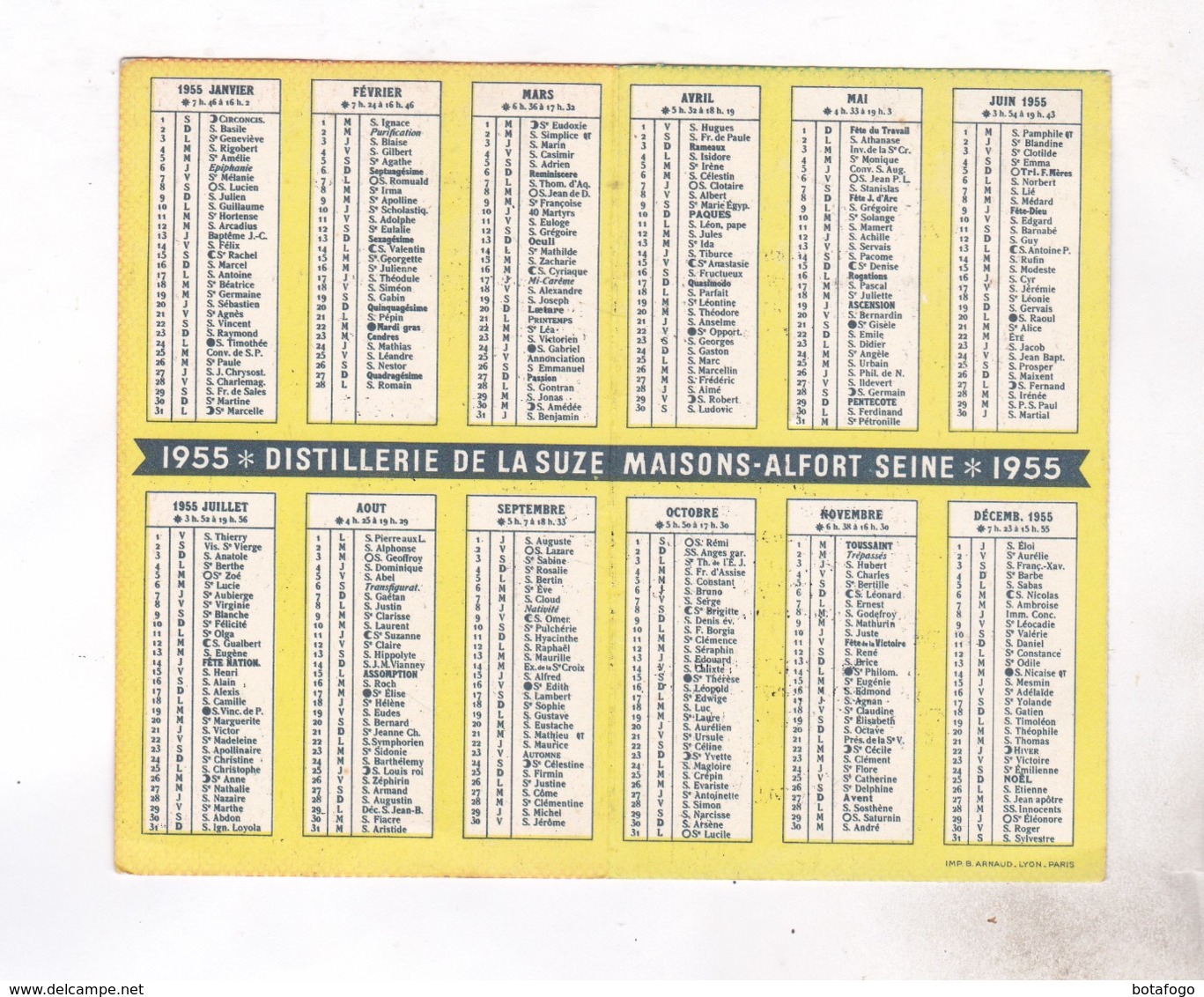 CALENDRIER EN 2 VOLETS LIQUEUR Et GENTIANE  SUZE En 1955! - Grand Format : 1941-60