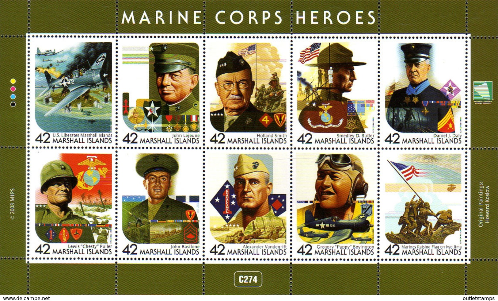 Ref. 225762 * NEW *  - MARSHALL Islands . 2008. HEROES DEL CUERPO DE MARINA - Marshallinseln