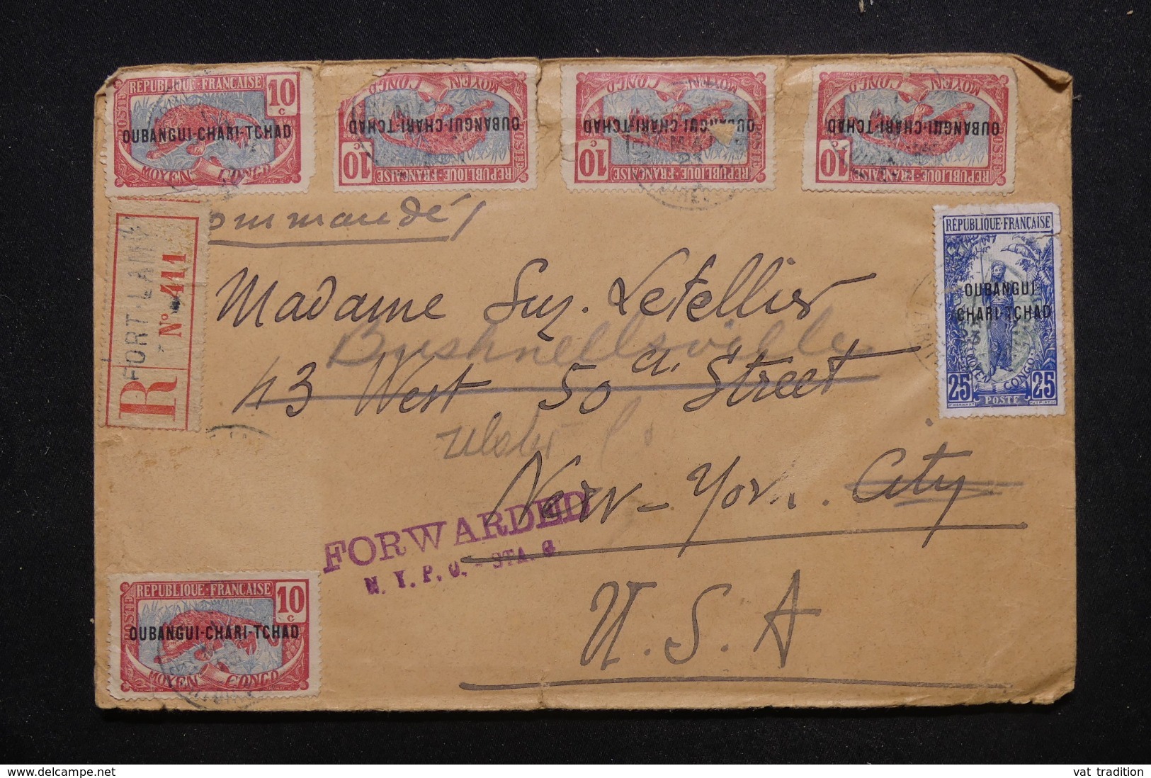OUBANGUI - Affranchissement Plaisant Sur Enveloppe En Recommandé De Fort Lamy Pour Les U.S.A. En 1923 - L 45698 - Storia Postale