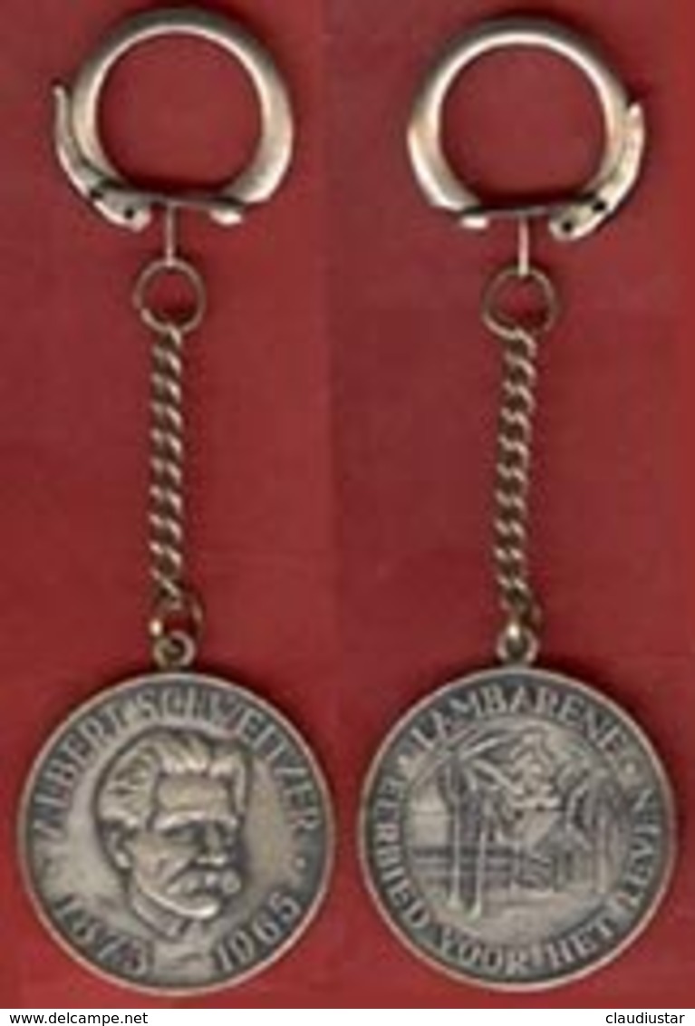 ** PORTE - CLEFS  ALBERT  SCHWEITZER  1875 - 1965  +  CARTE ** - Porte-clefs