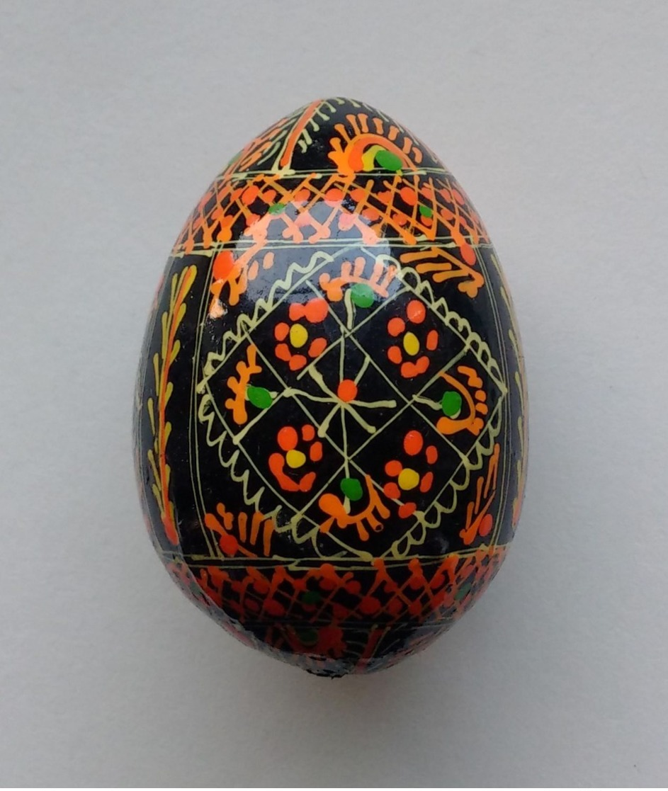 Wooden Egg Oeuf En Bois Folk Art Hand Painted Fait Main 1 - Eieren