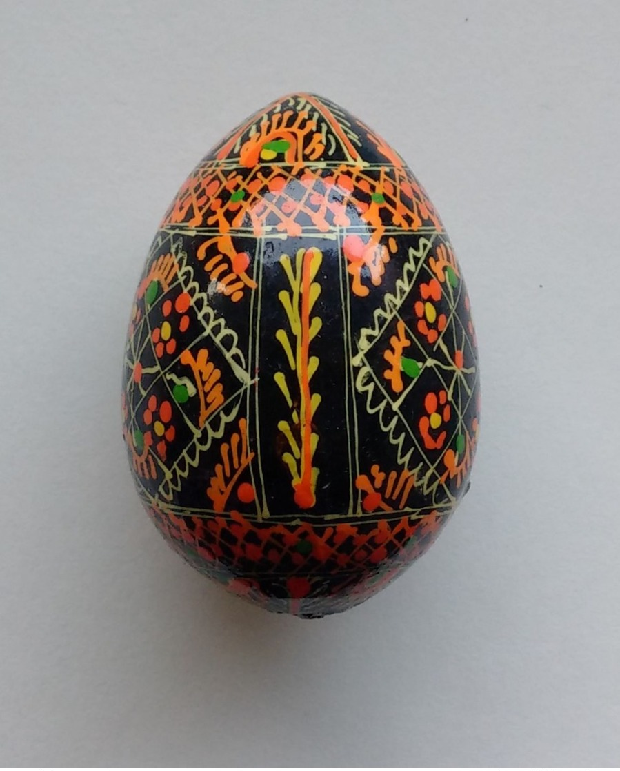 Wooden Egg Oeuf En Bois Folk Art Hand Painted Fait Main 1 - Eieren
