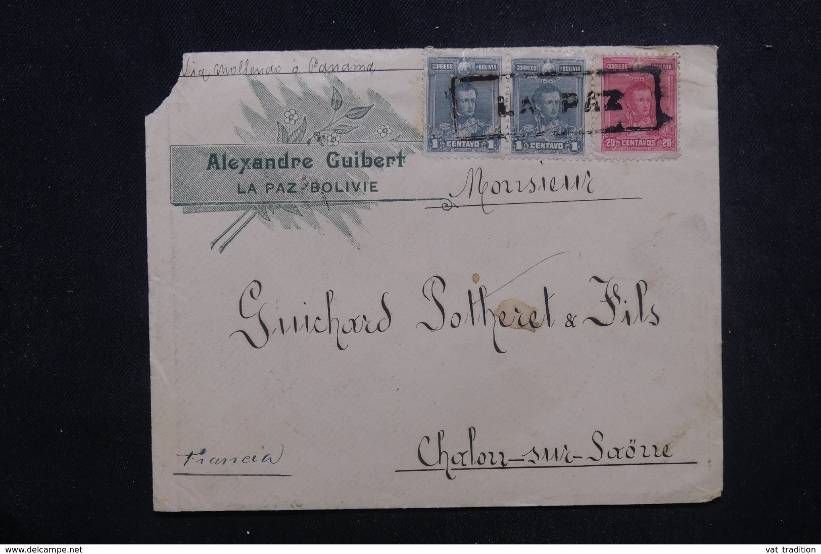 BOLIVIE - Enveloppe Commerciale De La Paz Pour La France En 1900 Via Panama, Affranchissement Plaisant - L 45716 - Bolivia