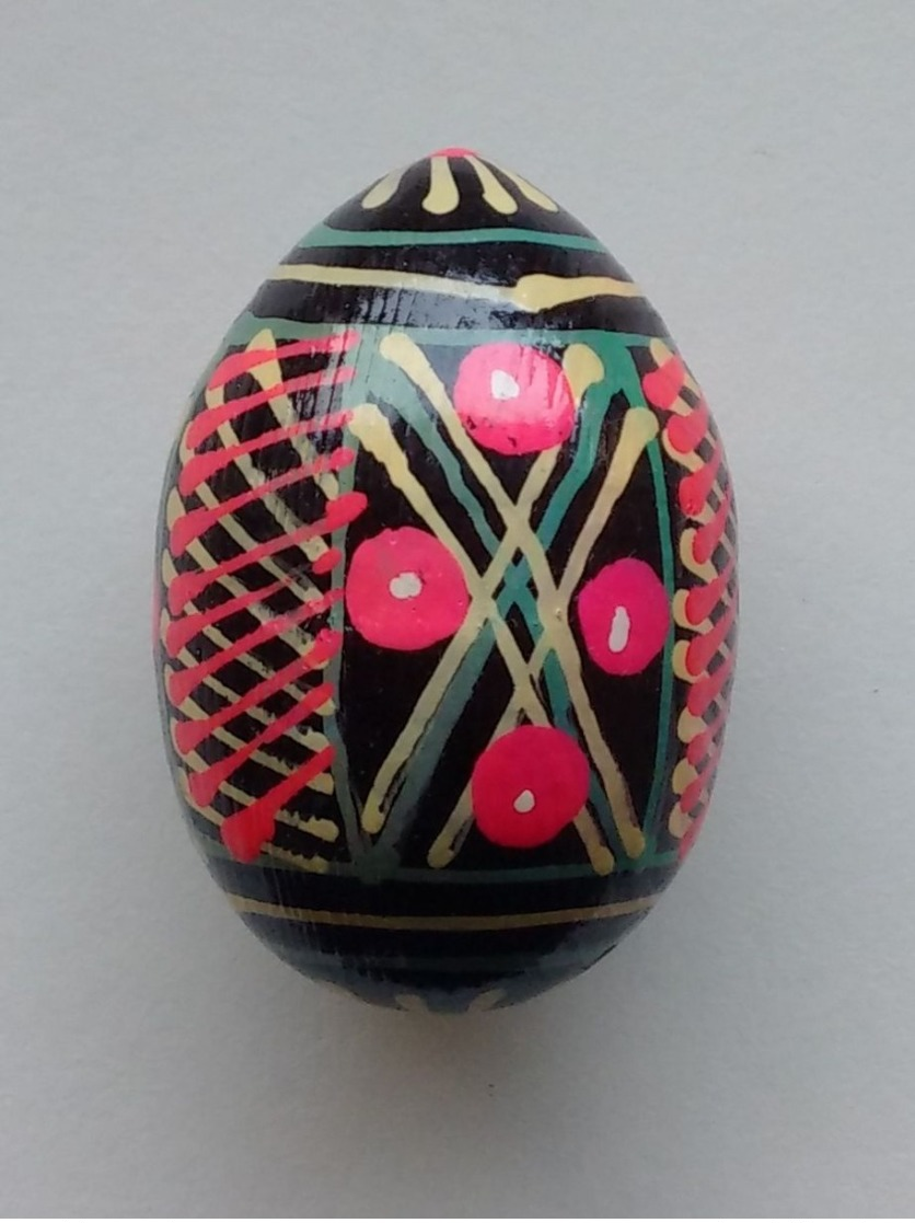 Wooden Egg Oeuf En Bois Folk Art Hand Painted Fait Main 8 - Uova