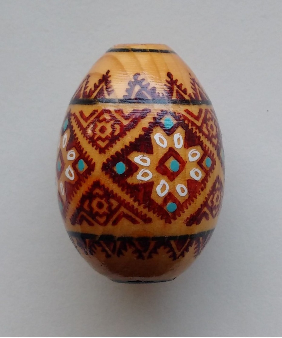 Wooden Egg Oeuf En Bois Folk Art Hand Painted Fait Main 11 - Uova