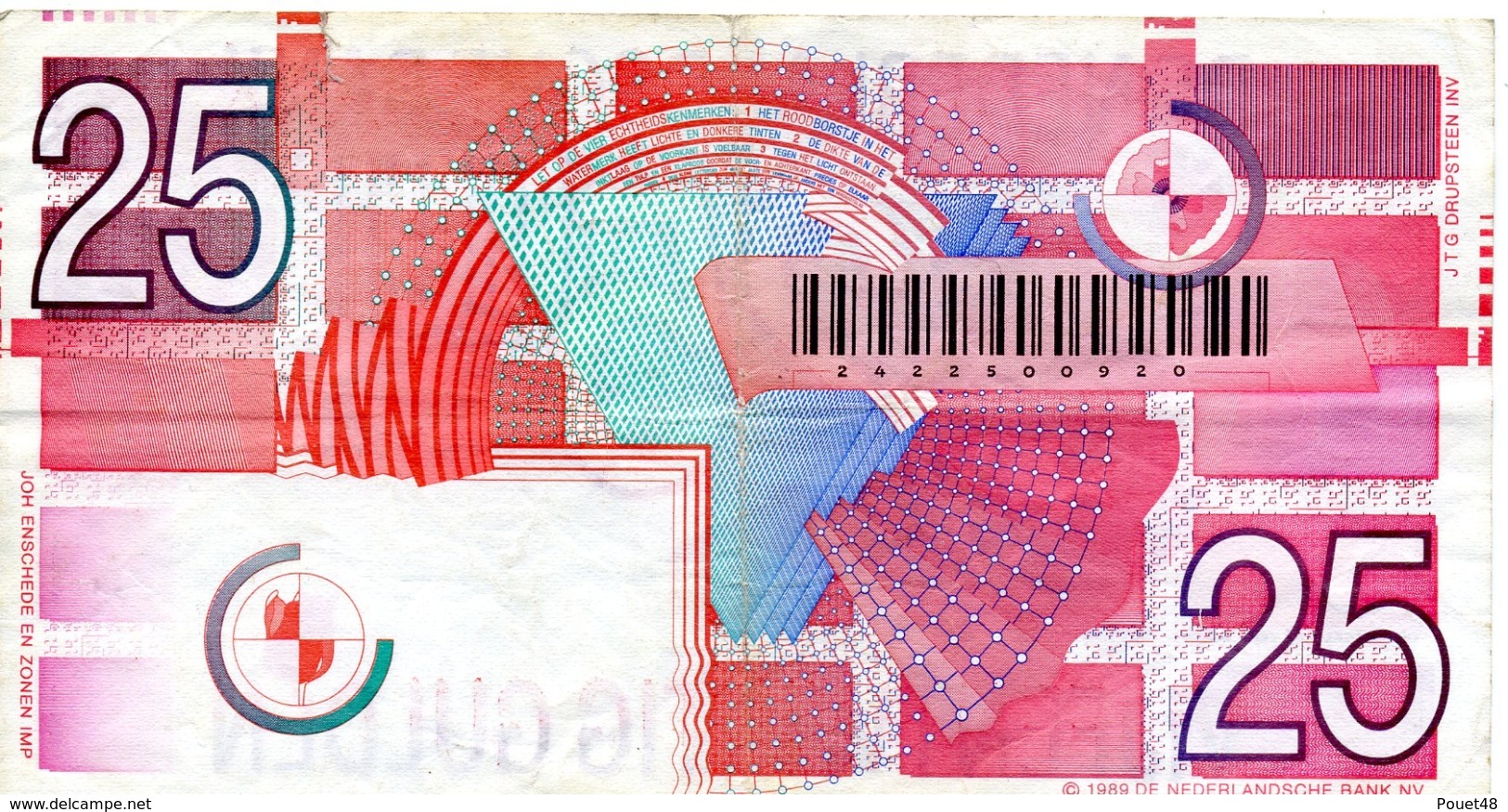 PAYS BAS - Billet De 25 Gulden - 1989 - Autres & Non Classés