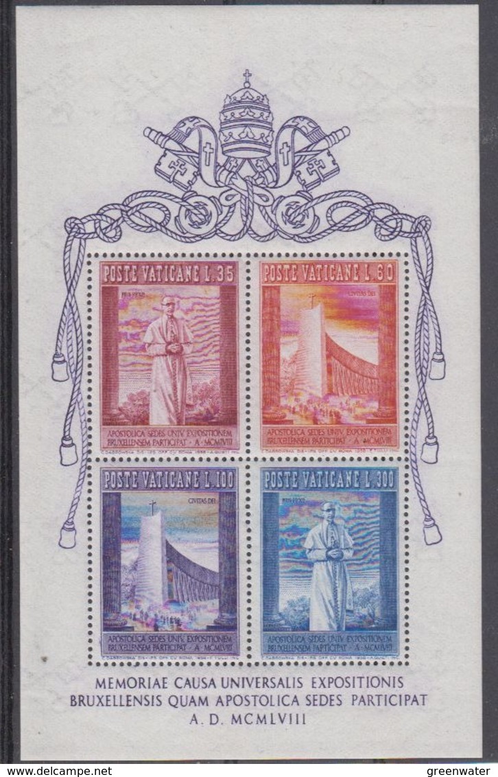 Vatican City 1958 Brussels Exhibition M/s ** Mnh (brown On Backside, See Scan)  (45018) - Blokken & Velletjes