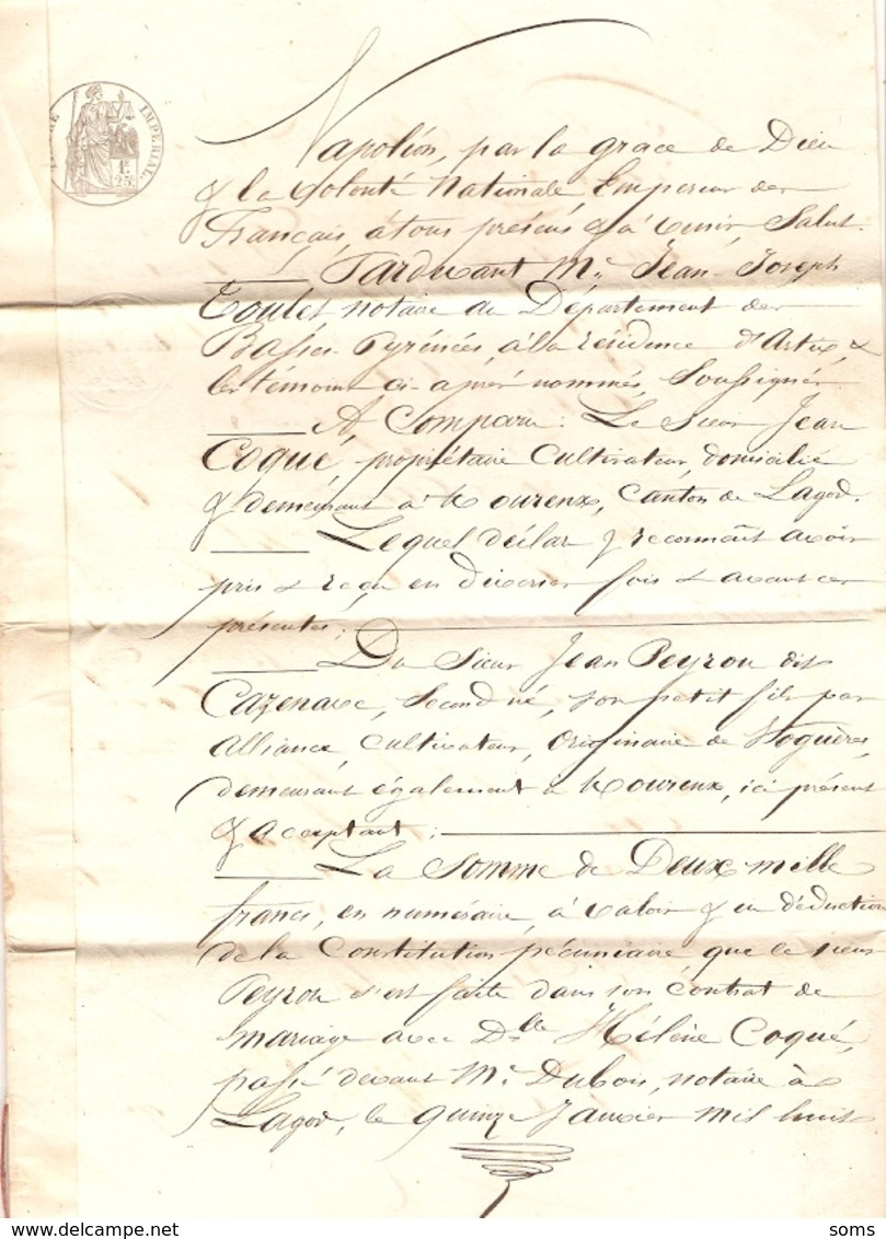 Vieux Papier Du Béarn, 1854, Quittance De Jean Coqué, De Mourenx à Jean Peyron Cazenave, De Noguères - Historische Dokumente