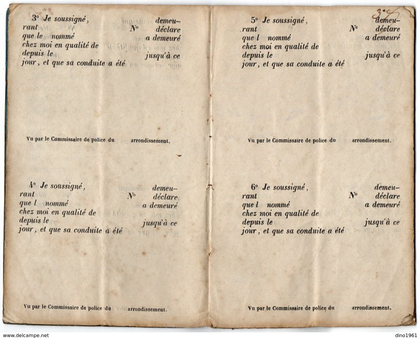 VP15.996 - MILITARIA - Commissaire De Police à BORDEAUX 1858 - Livret De Domestique Mr E.LAGARDE Né à NEUVILLE - Police