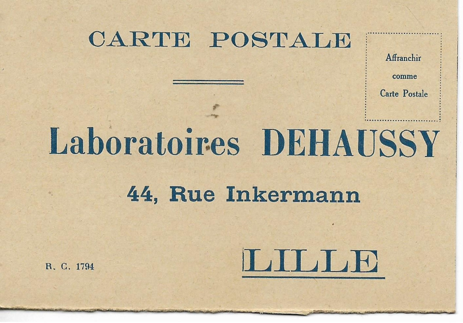 Semeuse 10c Verte CP LABORATOIRES DEHAUSSY -LILLE  -bon Pour 1 Boite D' ANTIASTHMINE Pour Dr MIR -AUCH 2 Scans - 1893-1947