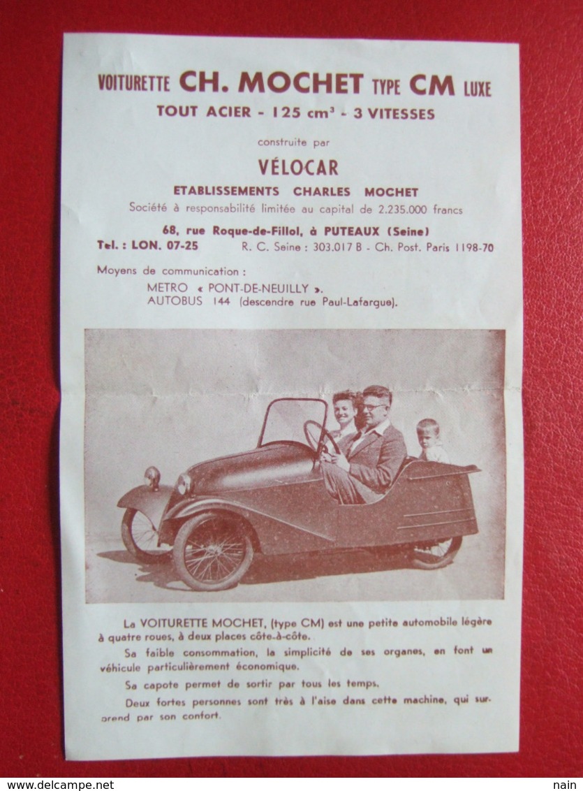 92 - PUTEAUX - " PUB - Ets CHARLES MOCHET - " LE VELOCAR " -  Voir Les Scans.... ------ TRES RARE -------- - Puteaux