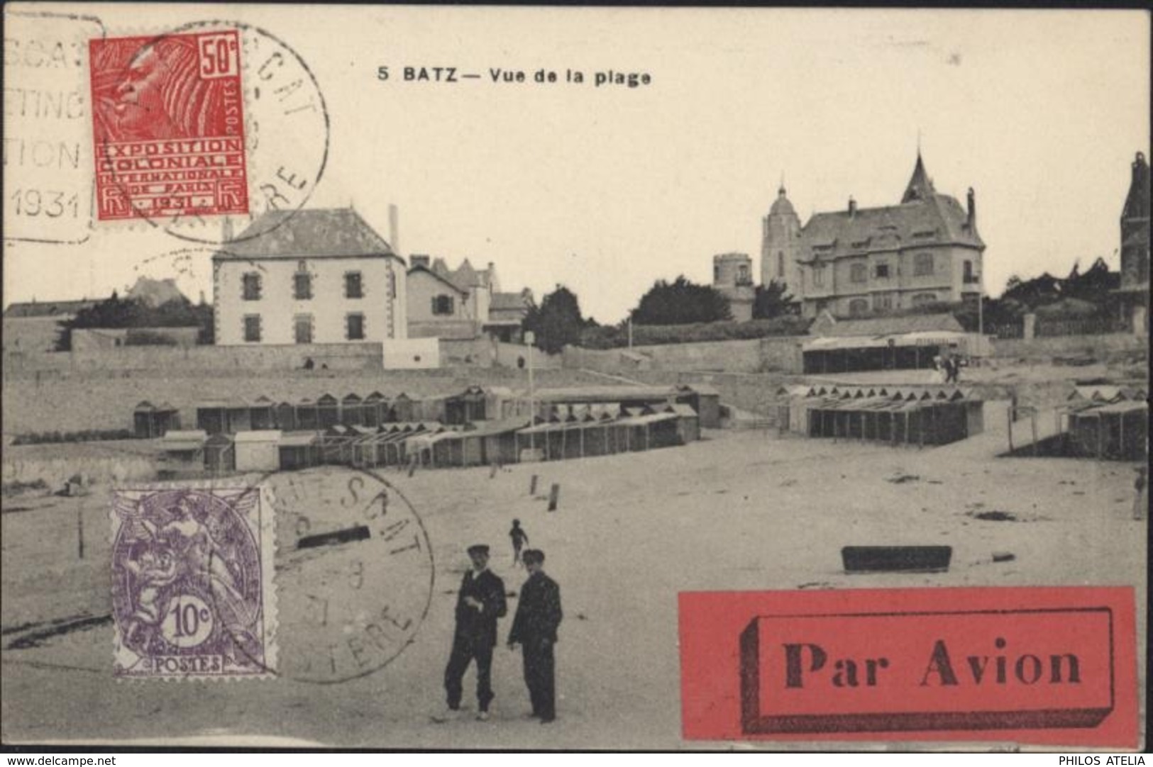 CPA Batz Vignette Par Avion Vol Spécial Plouescat à Paris CAD Plouescat Bourget Aviation Seine Paris Gare Nord 25 8 31 - 1960-.... Storia Postale