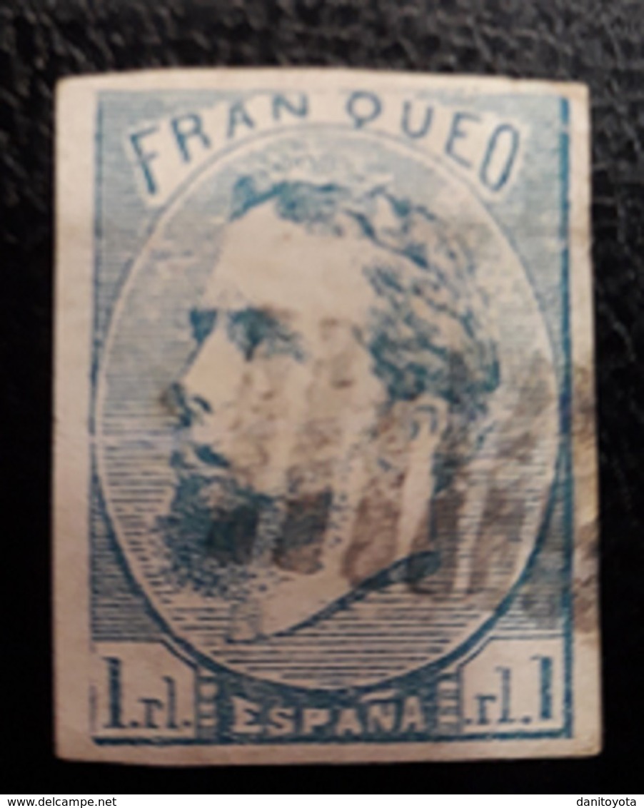 ESPAÑA.  EDIFIL 156 US.  1 REAL CARLISTA USADO.  DEFECTO, DOBLEZ HORIZONTAL. - Usados