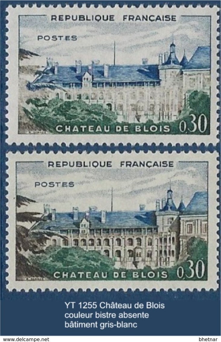 FR Variétés YT 1255 " Château De Blois " 1960 Couleur Bistre Absente Murs Blancs - Neufs